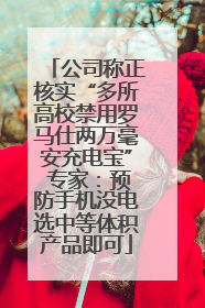 公司称正核实“多所高校禁用罗马仕两万毫安充电宝” 专家：预防手机没电选中等体积产品即可