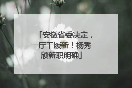 安徽省委决定，一厅干履新！杨秀颀新职明确