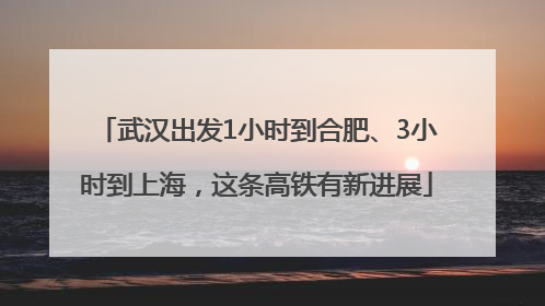 武汉出发1小时到合肥、3小时到上海，这条高铁有新进展